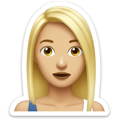 Tired blonde woman with toothpicks holding open eyelids  sticker