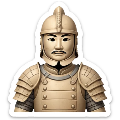 Ancient Chinese terracotta warrior statue with helmet and armor, archaeological artifact from China sticker