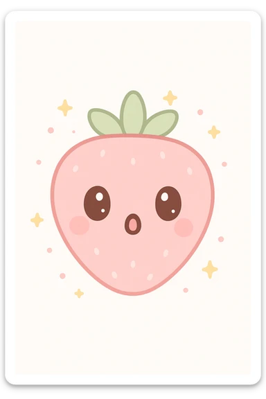 pink strawberry with a cute face, kawaii style, surprised expression sticker