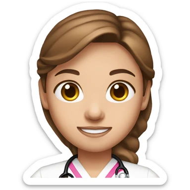 Medical assistant American, blue eyes, brown hair wearing a pink stethoscope  sticker
