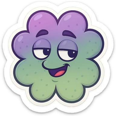 Remove the stem and make the four leaf clover more bubbly, keep the cartoon style and the top to bottom purple to green gradient. sticker