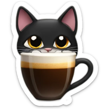 black cat drinking cappuccino sticker