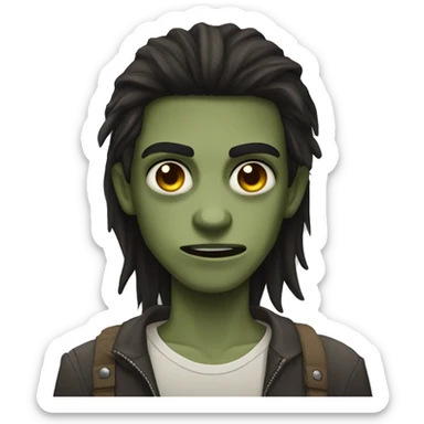 teen light skin boy zombie with long dark hair and brown eyes sticker
