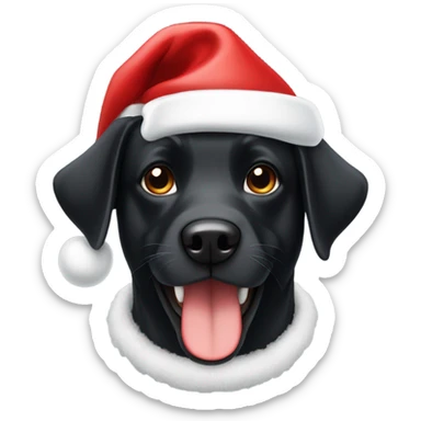 Black dog wearing Santa hat sticker