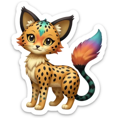 Colorful iridescent floofy fluffy furry exotic esoteric patterned Gradients-colored realistic elegant lanky feminine cute pretty  Liepard-Litten-Meloetta-Sprigatito-Pokémon-fusion-creature (full body) sticker