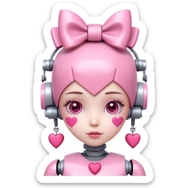 cute pink robot girl with a bow on her head and heart decorations sticker