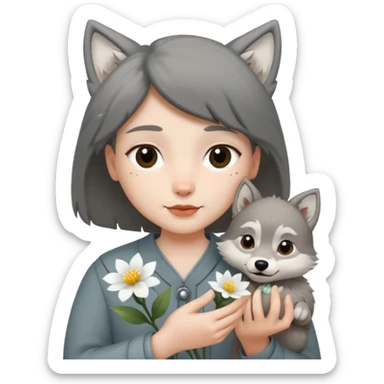 a flower in hand that holds the wolf sticker