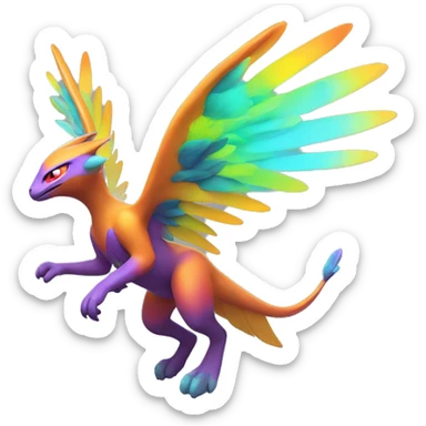 Colorful Neon Colors Vibrant Colors Flying Futuristic Fakémon-Pokémon-Creature Full Body sticker