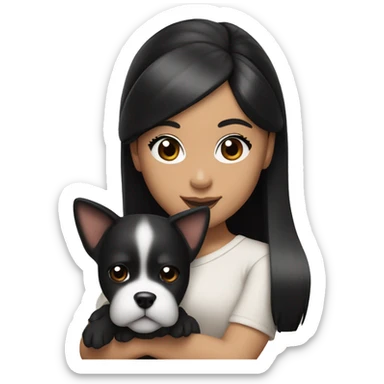 Ariana grande with straight black hair holding a Japanese dog sticker