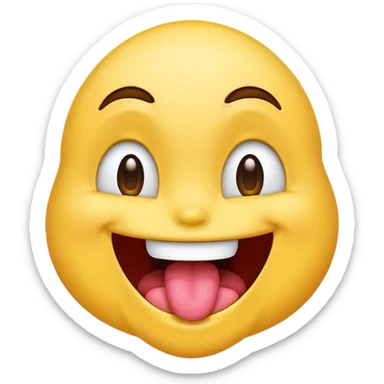 smiling emoji with eyes open, tongue out and drooling, energetic and silly, modern emoji style sticker