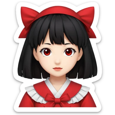 an emoji of reimu hakurei from touhou project looking at the front sticker