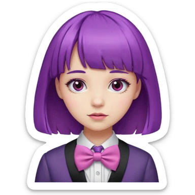 girl with bangs and purple hair and pink hairbow tie sticker