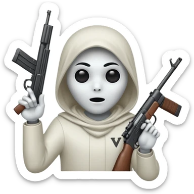 Fantasmas con un fusil y haciendo haciendo en en forma de V con los dedos sticker