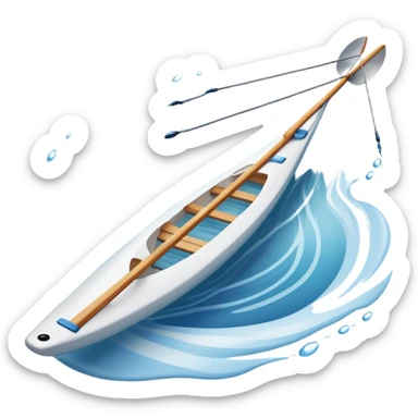 An icon showing a close-up of crossed oars, a sleek racing shell, and rippling water, symbolizing rowing. The design includes droplets in motion and a streamlined boat tip cutting through waves. Transparent background emphasizes strength, precision, and the spirit of competitive rowing sticker