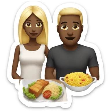 Black wife gives blond husband meal sticker