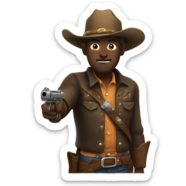 Cowboy holding a pistol aimed at the camera sticker