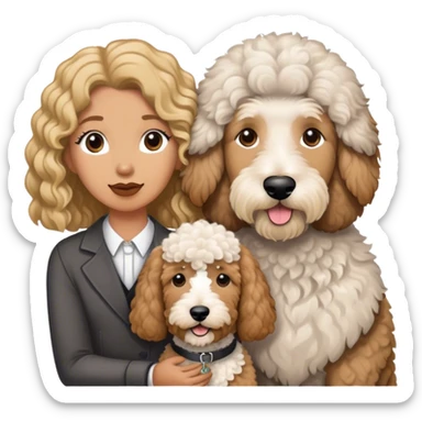 Goldendoodle and sheepadoodle with man and woman sticker