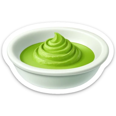 ground wasabi paste in a small dish, bright green color sticker