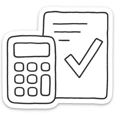 estimate icon, calculator and document, hand drawn black outline, playful, sketchy sticker