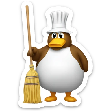 a fat duck with a mop sticker