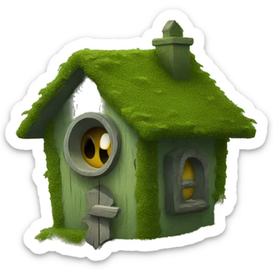 Haunted Mossy house birdhouse  sticker