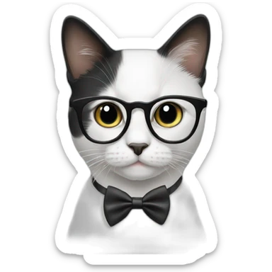 Black and white cat wearing a bow tie and glasses sticker