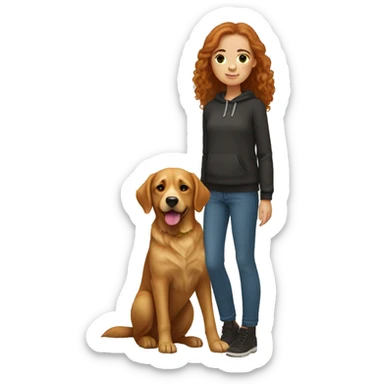 Girl with brown/ginger hair and freckles holding a golden retriever x Labrador  sticker