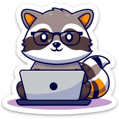 raccoon data scientist with a computer sticker