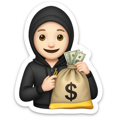 A thief emoji has a bag of dollars next to it. sticker