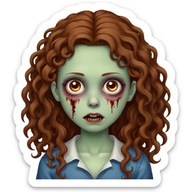 girl zombie with long brown curly hair sticker