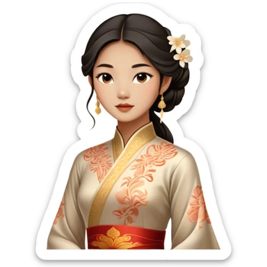 Cinematic Realistic Áo Dài Portrait Emoji, depicted as an elegant traditional Vietnamese dress with flowing graceful lines and delicate patterns, rendered with rich textures and soft ethereal lighting that captures its timeless beauty. sticker