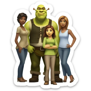 shrek with tall guy two women and other guy sticker