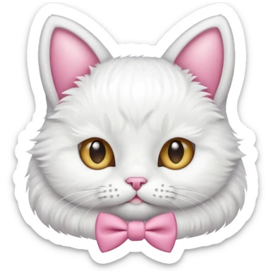 White cat with pink bow tie on the head sticker