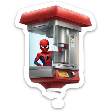 Spider-Man on a pole holding a shawarma machine with his webs  sticker