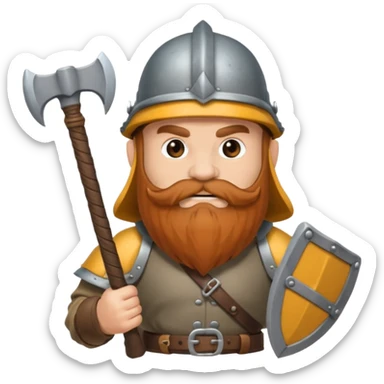 gimli the dwarf, brown beard, gray metal helmet, battle axe sticker