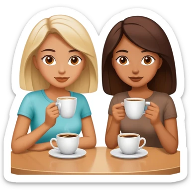 Cinematic realistic girlfriends sitting at a table and drinking coffee sticker