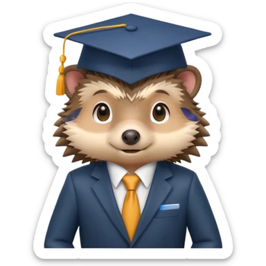 A hedgehog student dressed in a suit and wearing a square academic cap. sticker