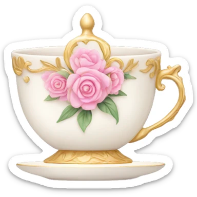 princess tea cup with pink flowers and gold details  sticker