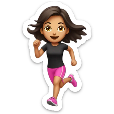 latina-girl-running, black-shirt, pink sticker