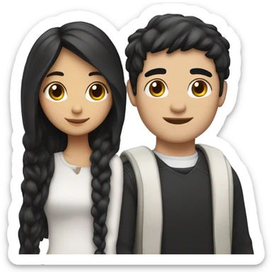 a girl with black hair with white strands and a guy in her arms sticker