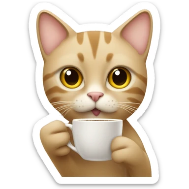 beige cat drinking coffee  sticker