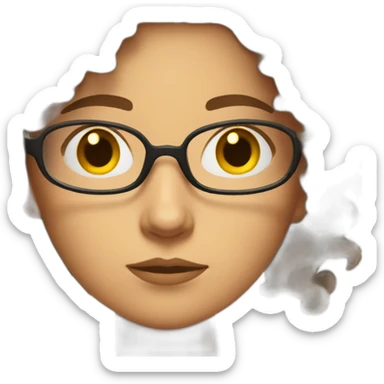 brunette woman with pasta glasses and short brown and wavy hair thinking very concentrated sticker