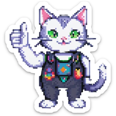 cat giving thumbs up, icon, stippling texture, 16-bit video game style sticker