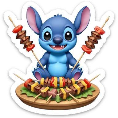 Stitch eating grilled meat on skewers sticker