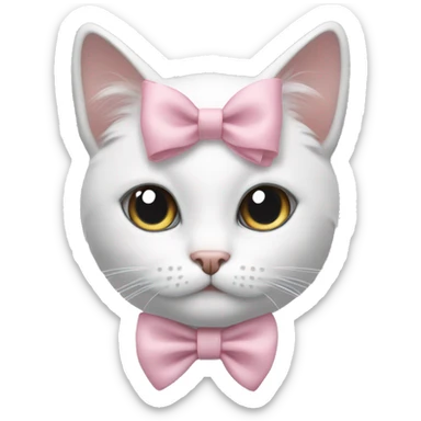 White and gray cat with pastel pink bow  sticker