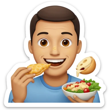 Create a sticker in which a man 6 is hand by denoting other friend that have you eaten in  face sticker