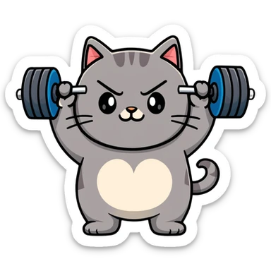 fat cat lifting weights sticker