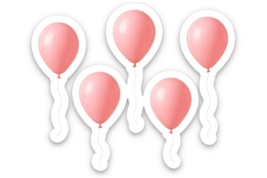 5 palloncini rosa fluttuano in aria isolati su sfondo bianco, iperrealistico 4k sticker