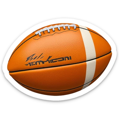 Cinematic Realistic image of an AFL ball with a rugged, textured leather surface and vibrant markings, rendered in rich detail with subtle signs of wear, set against a dynamic sports backdrop under energetic lighting sticker