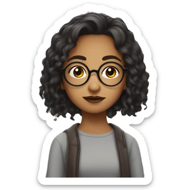 Girl of questionable ethnicity with Harry Potter glasses and messy short hair sticker